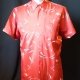 Silky Polyetser Red print short sleeve shirt by 'Boydex', 1980's, size L