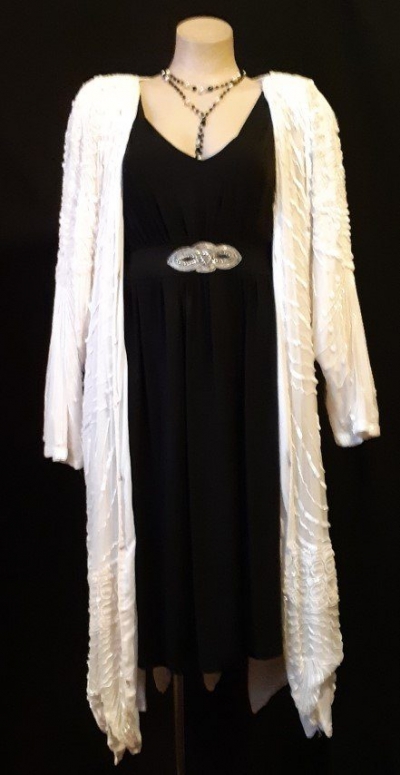White pure slik sequined long jacket, 1980's, USA size L-2XL.