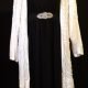 White pure slik sequined long jacket, 1980's, USA size L-2XL.
