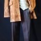 Morning Coat, polyester, tan mock suede, size L