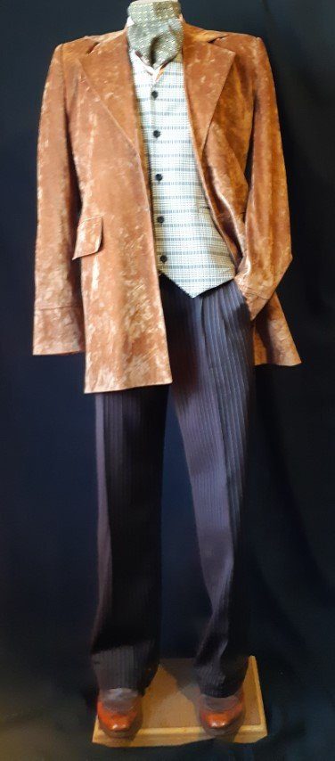 Morning Coat, polyester, tan mock suede, size L
