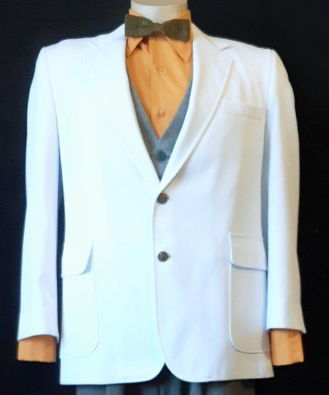 White dinner jacket, polyester, USA, by 'Haggar', size L- XL
