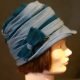1930's Original Vintage Cloche hat, rayon with velvet trim, Blue, size 56cm