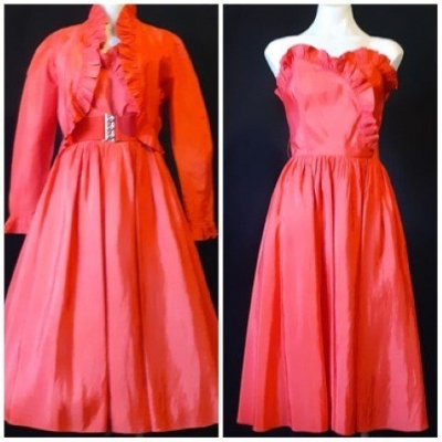 'Leon Haskin' 1980's taffeta Red Dress and Jacket, size 10