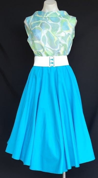 50's Swing Cotton skirt, aqua, size 10