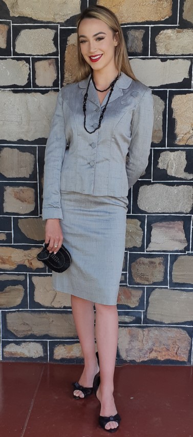 1940's Original Grey silk 2 piece suit, by 'Betty Rose', USA size 6