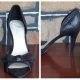 Peep-toe heels, Black synthetic snake fabric by 'Pierre Fontaine', size 8