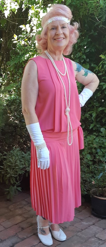 20's inspried 1980's dress by 'Masquerade Sydney' coral, polyester size 12