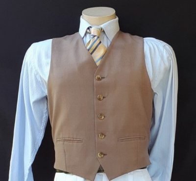 1970's Waistcoat, taupe fine check, polyester, USA, size M