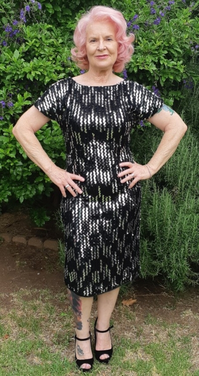 1980's Sequined deep V back cocktail dress, USA, size 10-12