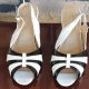Peep Toe, sling back shoes, white/black patent/leather by 'Obsessed' size 10