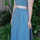 1940's Satin Damask Gown, green with apricot ribbon tie & headband, Size 10