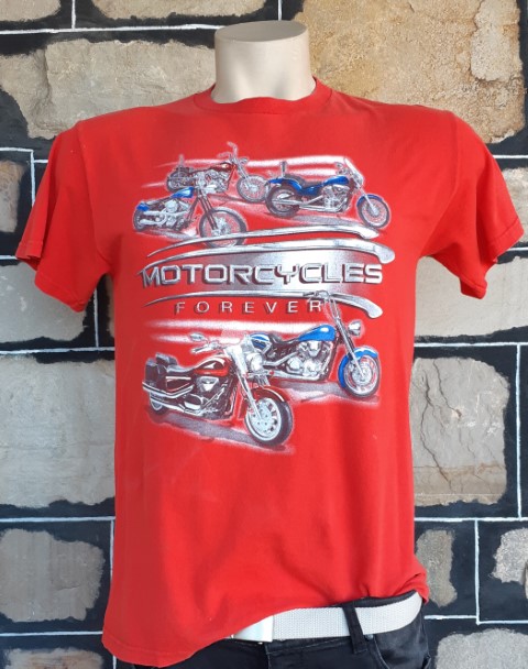 Vintage Tee, cotton, red, motorcycle print, USA, size M