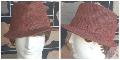 Trilby Hat, Paper Braid, cotton/polyester, rust/olive size 57cm.