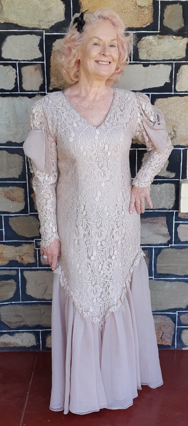 1980's Georgette & lace 'Titanic' inspired gown, by 'Celeste' size 12