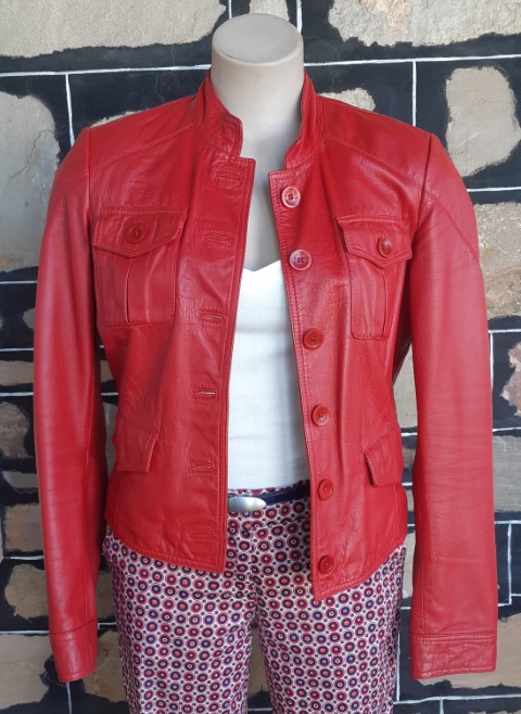 Leather bomber jacket, Red, by 'Vera Pelle' Made in Italy, size 10