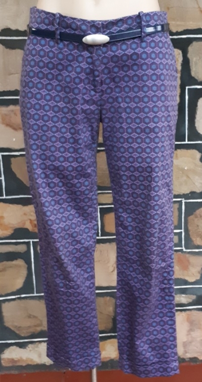 Hipster cut pants, 3/4 length, cotton/elastane, blue printed, by 'Skinny' size 10