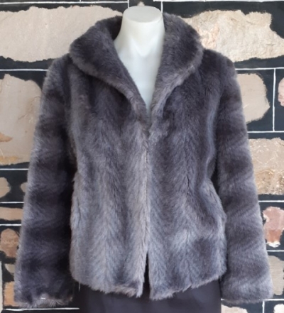 Faux Fur 1970's Jacket, grey, polyester, by 'Otex', size 12