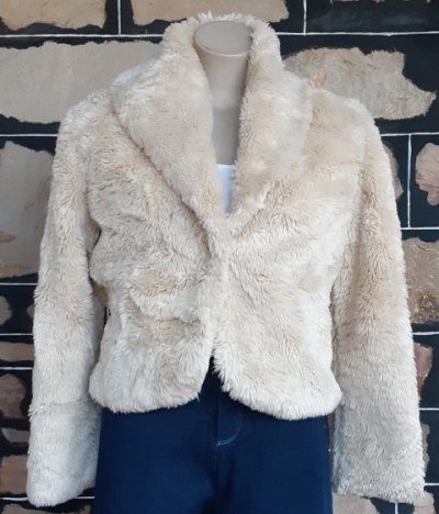 Faux Fur Cropped Jacket, Cream, Polyester size 16