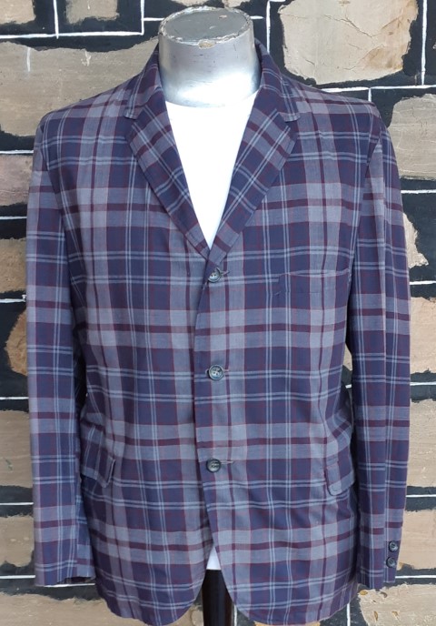 Checked Jacket, 1980's, grey/navy/maroon, polyester, USA, size L-XL