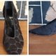 Court shoe, black spot mesh, leather, by 'Franco Burrone' size 8