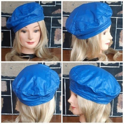 Beret, leather, 1970's, electric blue.