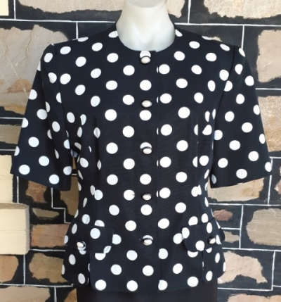 Jacket, short sleeve, black/white polka-dot, cotton by 'Janina Schreck' size 12