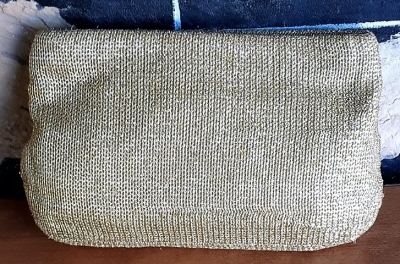 Vintage Clutch Bag, gold, knitted lurex, polyester