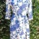 1960's Boat neck Shift Dress, cotton, blue floral, handmade, size 8-10