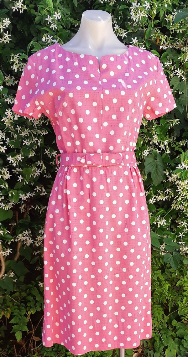 1960's Original Shift dress, Pink/white Polka-Dot, Handmade, size 8-10