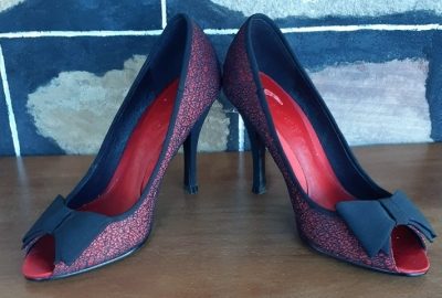 Peep-Toe Heels, leather/textile, Red/Black, by 'Scooter' size 38