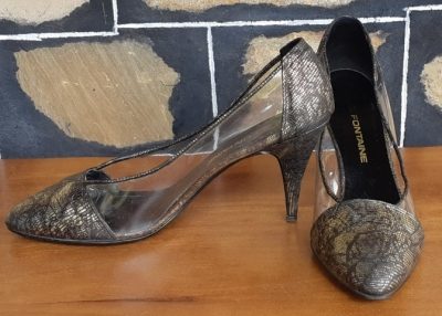 Court Shoe, 'Cinderella Lizard Print', fabric/plastic, by ' Pierre Fontaine' size 8