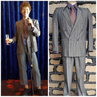 Doubled Breasted Suit, 1980's, Grey textured, polyester by 'Senza Limiti' size S
