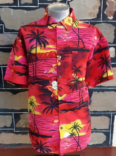 Hawaiian Shirt, Red Island Print, polyester, by 'Lowes' size 2XL