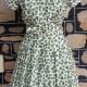 1950's Swing Day Dress, Cream/green print, rayon, handmade, size 8