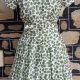 1950's Swing Day Dress, Cream/green print, rayon, handmade, size 8