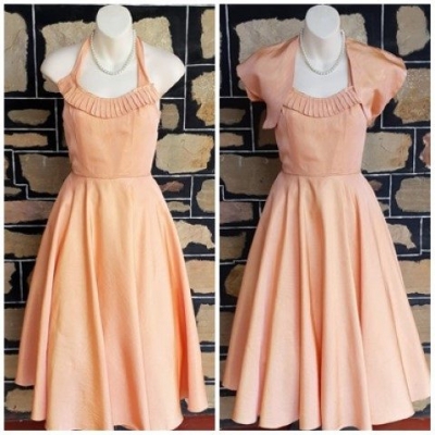 1940's, Halter neck dress & Bolero, apricot, rayon, handmade, size 6