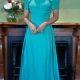 1940's Gown, with Choker & broach Turquoise, rayon, handmade, Size 8