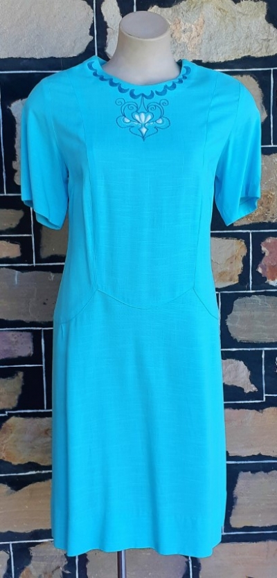 1960's, Linen, Cap Sleeve Shift dress, handmade in USA, size 12-14