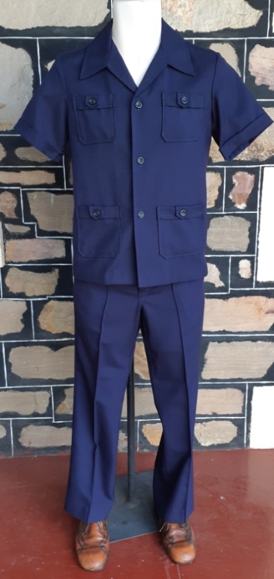 Safari Suit, navy, polyester/rayon, by 'Jedsons', 1970's, youths size 14