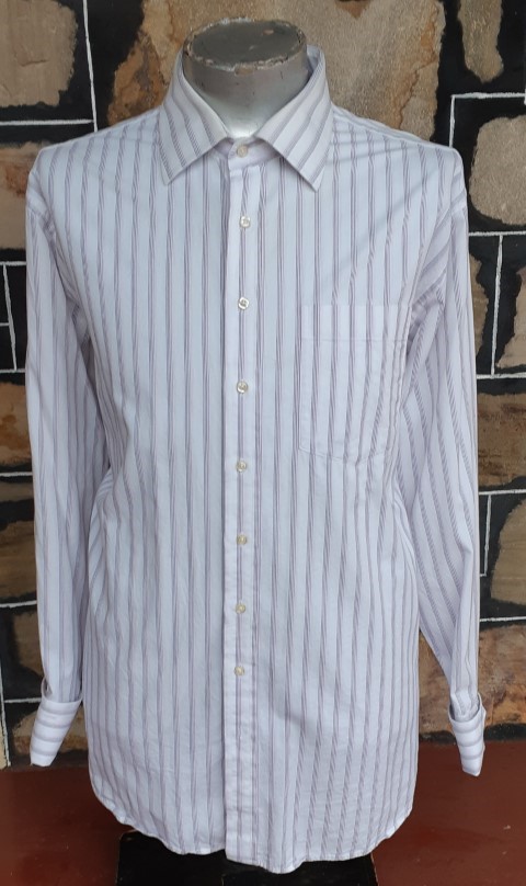 Business Shirt, White/lavender striped, cotton, by 'Saville Row', 1970's, size 3XL