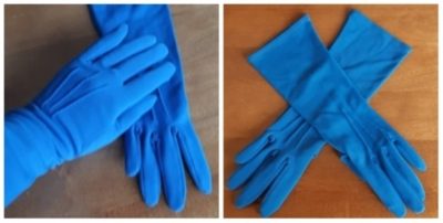 Vintage 3/4 length Gloves, turquoise, nylon, size 7.5