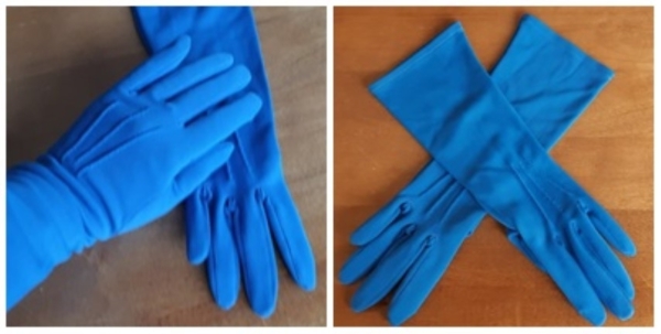 Vintage 3/4 length Gloves, turquoise, nylon, size 7.5