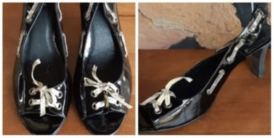 Peep Toe, Sling Back, Patent Leather shoe, black, by 'SYNC' size 41