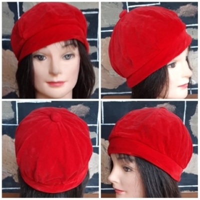 1960's, Beret, Velvet, Red, size Small.