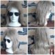 Mullet Wig, extra long, grey, synthetic, with black aviator sunglasses, ex-hire