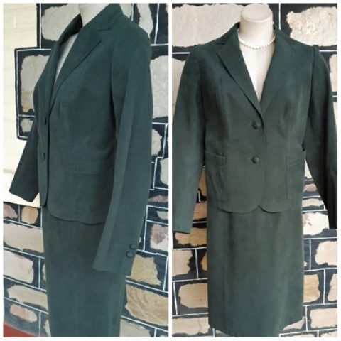 1970's Suede Skirt Suit, forest green, size 14