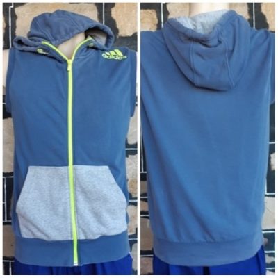 'Adidas', Hooded Sleeveless Zipped Top, cotton/fleece, teal blue/grey, size L