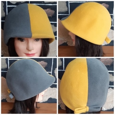 1970's 'Jockey' style suede hat, mustard/slate, by 'Eldee of Sydney', size 54cm