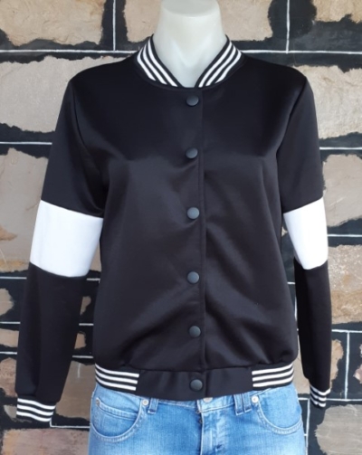 Vintage Track top, button through, polyester, black/white, size 10